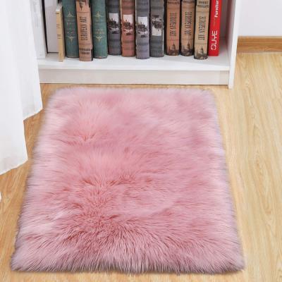 China Washable Rectangular Super Soft Plush Faux Fur Sheepskin Rug Luxury Faux Fur Rug Bedroom Rug for sale