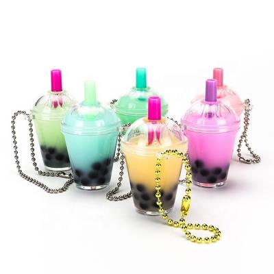 China Promotional Custom Acrylic Milky Tea Gift Milky Tea Liquid Key Chain for sale