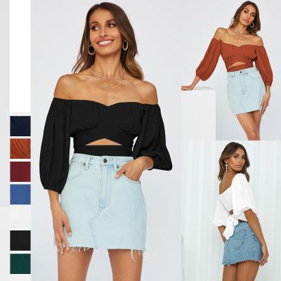 China Sexy Women Summer Loose Top Off The Shoulder Women Full T Shirts Navel And Straps Crop Top T Shirts For Women for sale