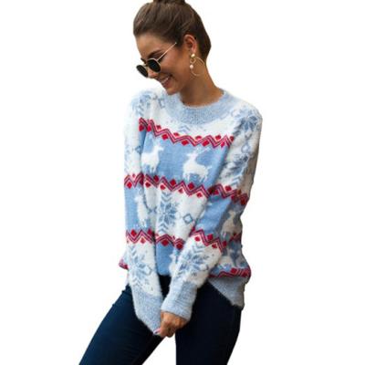 China New Soft Christmas Sweater Women Fall / Winter Snowflake Deer Pullover Sweater for sale