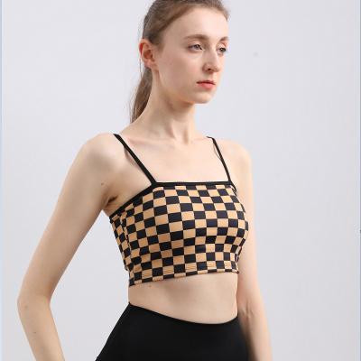 China New Breathable Plaid Printing Women Yoga Bra Women Beauty Beauty Cross Back Yoga Bra With Chest Protection Hot Sex Yoga Bra for sale