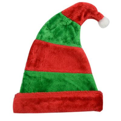 China Red and Green Striped Christmas Wool Plush Adult Hat for sale