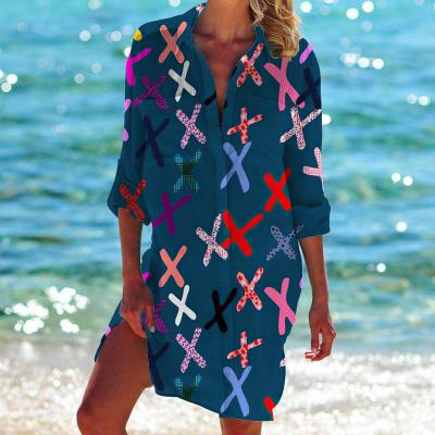 China 2022 Women's Breathable Fashion Printed Vacation Beach Shirt Bikini Coat T-Shirt for sale