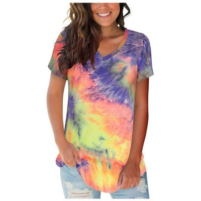 China 2022 Women's Street Hippie Hip Pop Breathable Sweater Tie-Dye V-Neck T-Shirt for sale