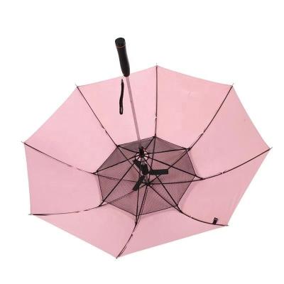 China Selling Pink Minimalist High Quality Popular Outdoor Fresh Air Straight Umbrella With Electric Fan,Outdoor Umbrella With Usb Charging for sale