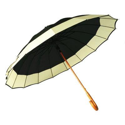 China Hot Selling Wholesale Hot Sale Autol 25 Inch White Edge 16 Panels Open Rain Storm Umbrella Pissing Parasol With Wood Handle for sale