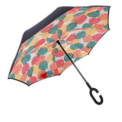 China Modern Unique Printing Colorful Reverse Automotive Umbrella Reverse Opening C Hook Umbrella for sale