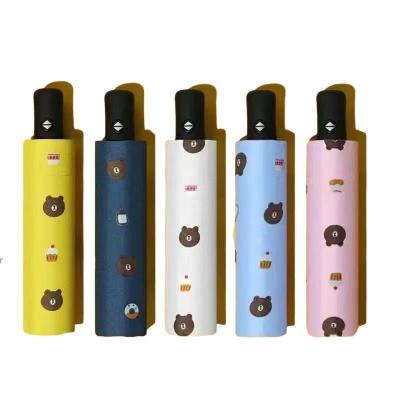 China Hot Sales Close Automatic Windproof Open Shape Cute Bear Design Cartoon Pattern Print Black Coating UV Portable Travel Umbrella for sale