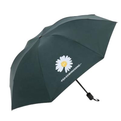 China High Quality Daisy Printing Fresh Manual Folding Umbrella Sun Idol Coating Sun Idol Protection Upf50+ Modern Fold Umbrella for sale