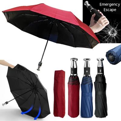 China New Special 3 Fold 23inch 10k Coating Black Protective Hot Sales Full Automatic Sun Proof Business Umbrella With Emergency Escape Top for sale