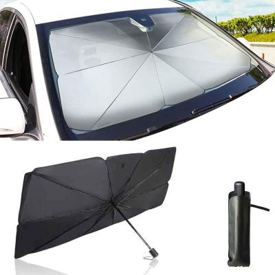 China UV Protection Logo Car Portable Nylon Sunshade Custom Cover Storage Bag Windshield Sun Shade UV Resistant Foldable Umbrella for sale