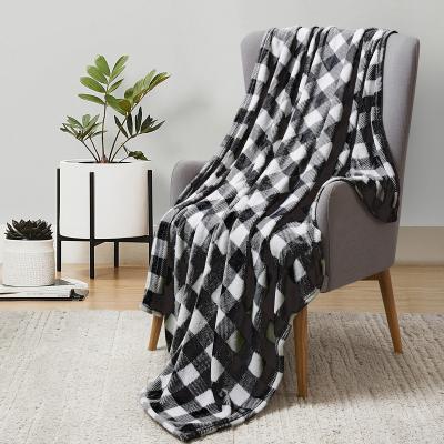 China PORTABLE King Size Single Layer Microfiber Fleece Concise Plain Soft Plaid Blanket Custom Photo Style Black for sale