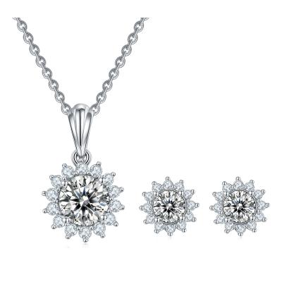 China TRENDY Silver Sunflower DEF VVS1 Diamond Moissanite Wedding Stud Earring Pendant Jewelry Sets ShanZuan S925 Jewelry for sale