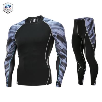 China Antibacterial Wholesale Gym Fitness Bodybuilding Compression Wear Hot Gym Shirt And Pants For Men's Suit for sale