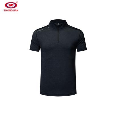 China New Design Anti-shrink Collar Zipper Stand Shirt Outdoor Sports Fitness Men's Short Sleeve T-shirt for sale