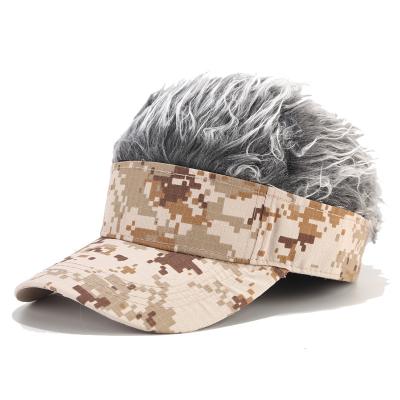 China Custom Wig 2021 New Design Sports Baseball Camouflage Hats Cotton Sun Visor With Wig for sale