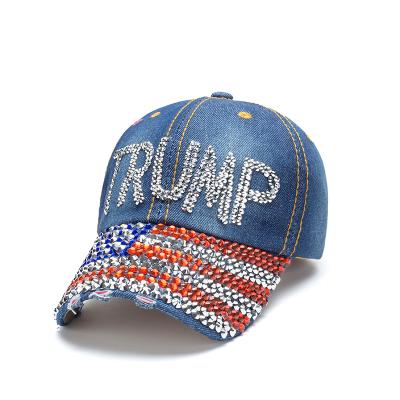 China Custom Rhinestone JOINT Donald Trump Election Sports Trump Embroidery Blingbling Baseball Cap for sale