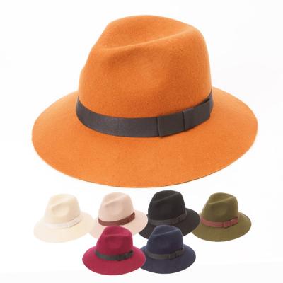 China Warm& Women Fashion Woolen Fashionable Outdoor Comfortable Bowknot Wide Brim Wide Brim Fedora Hats for sale