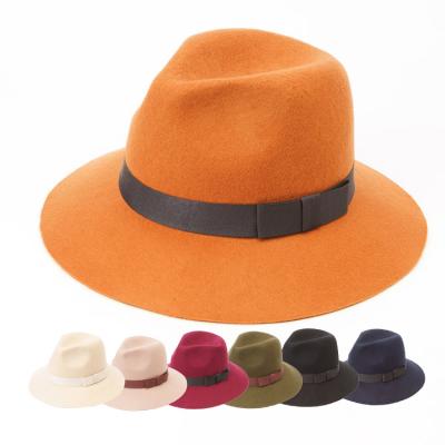 China Warm& Comfortable Outdoor Women Spring Elegant Fashion Wool Fedora Hats Oversized With Bowknot for sale