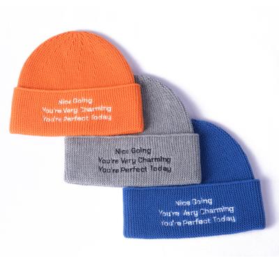 China COMMON Embroidered Acrylic Recycled Plain Custom Logo Tight Knit Winter Beanie Hat for sale