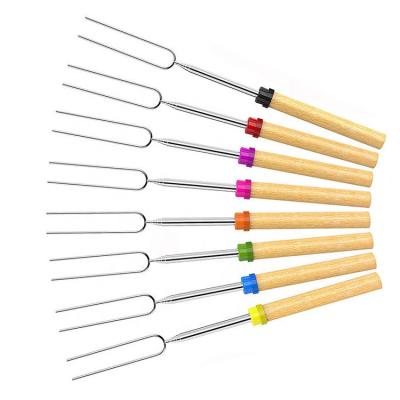 China Easily Cleaned Three-Piece Set Of Coil Up Long Wooden Handle Portable BBQ Grill Fork for sale