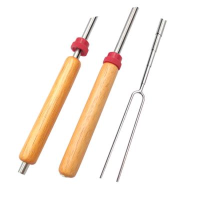 China Professional Factory Easily Cleaned Telescopic BBQ Fork Marshmallow BBQ Stick Smoked Stick Handle Wooden BBQ Fork for sale