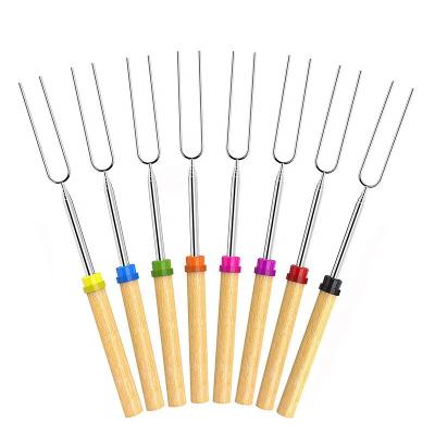 China Professional Wholesale High Quality Wooden Stick Marshmallow Stick Factory BBQ Oblique Telescopic Fork Easily Cleaned Grill for sale