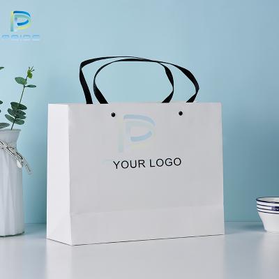 China Recyclable Custom Black Stamping Wholesale White Paper Bag Logo For Gift for sale