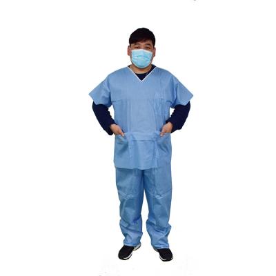 China Hospital Topmed Disposable Scrub Suits Hospital Clothing Patient Gown Uniform Unisex Support In-stock Items for sale