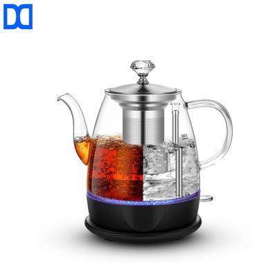 China 360 Degree Base Hotel High Borosilicate Glass Rotating Gooseneck Electric Tea Kettle 1L for sale