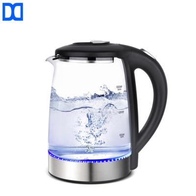 China 360 Degree Rotation Low Warm Blue Light Kitchen Appliances LED Boiling 2L Capacity Electric Water Tea Kettle Kettle Glass for sale