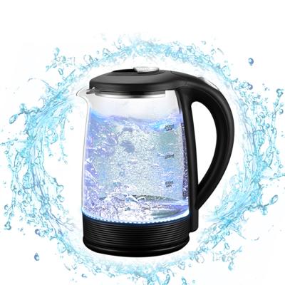 China 360 Degree Rotation Low Boil Protection Dry Electric Kettle 2L Glass Teapot Temperature Control LED Light Good Quality for sale