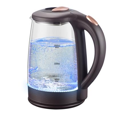 China Temperature Control Stariver Glass Electric Kettle with Stainless Steel Inner Cover and Bottom Brown LED Electric Kettle for sale