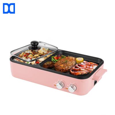 China Hotel 2 in 1 Electric Grill with Hot Pot Non Stick Liner Barbecue Multifunction Cooker Stove Grill for sale