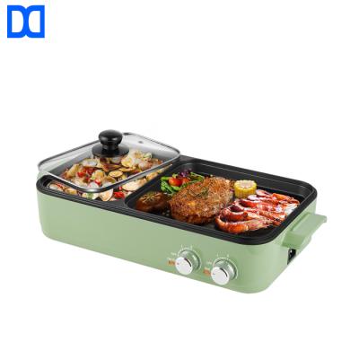 China Hotel Popular Stick Item Non Coating Korean Style Electric Hot Pot And Grill 2 In 1 For Party for sale