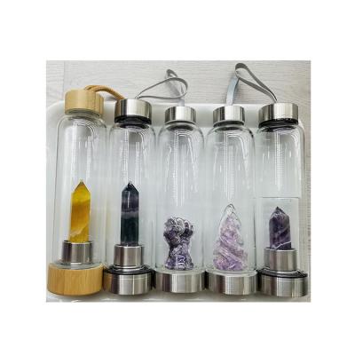 China China Natural Quartz Infused Healing Crystal Energy Column Drinking Water Bottle Crystal Glass Water Beverage Bottle China For Gift for sale