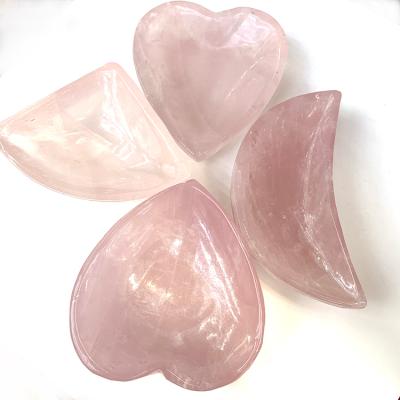 China Wholesale Europe Natural Ashtray Rose Quartz Bowl Healing Rose Crystal Ashtray Carved Pink Quartz for Decoration for sale