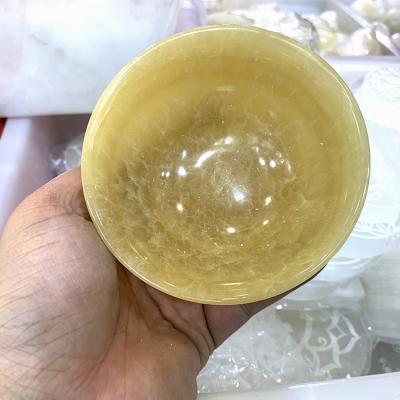 China Wholesale Europe Natural Selenite Bowl Healing Orange Selenite Bowl Carved Yellow Gypsum Jade Bowl For Healing for sale