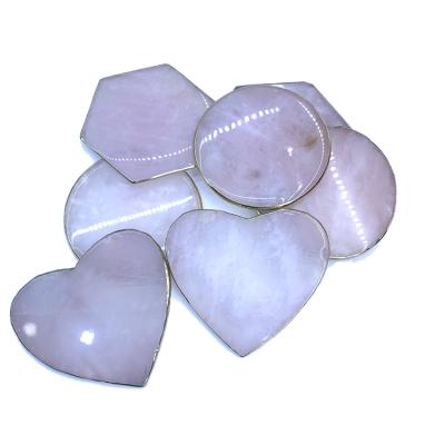 China Wholesale China Rose Crystal Coaster Pink Gemstone Quartz Natural Crystal Coaster Clear Rose Slice with Gold Edge for sale