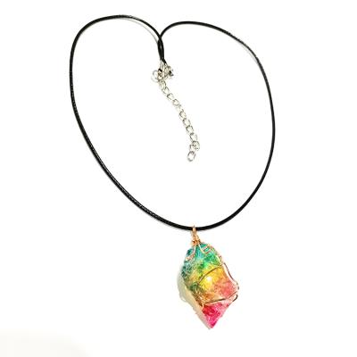 China Original Natural Color Stone White Quartz Plating Crystal Block China Necklace Healing Rainbow Pendant Necklace Rainbow Sugar for sale