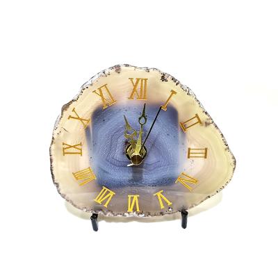 China Europe Rock Crystal Carving Crafts Agate Table Clock Agate Stone Slices Hanging Clock for Home Decoration for sale