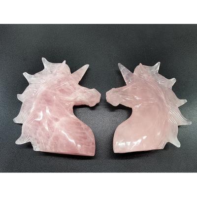 China Europe wholesale natural crystal crafts carved animals healing stones rose vivid carved quartz unicorn figurines for decoration for sale