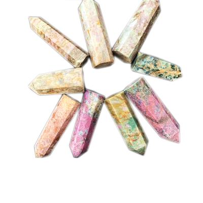 China Wholesale Donghai Rock Natural Quartz Rudy Zoisite Green Tower Carved Gem Crystal Red Point Kyanite Tower For Healing for sale