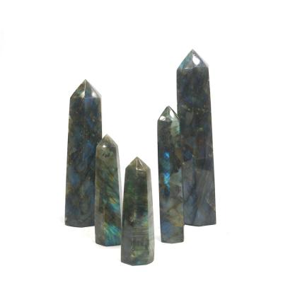 China Europe wholesale natural crystal pillar gray moon stone for healing energy labradorite tower for sale