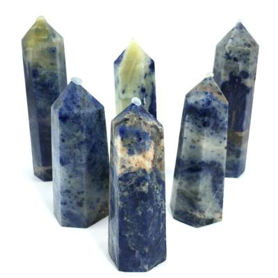 China Wholesale 100% real Europe natural crystal hexagonal pillar energy emission sodalite tower for sale