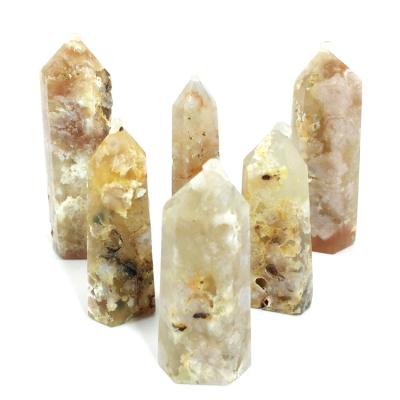 China Wholesale Europe 100% Real Natural Crystal Pillar Energy Emission Flower Agate Tower for sale