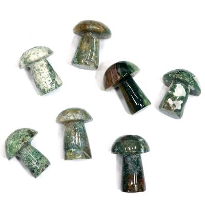 China Europe Natural Crystal Carved Mushroom Decoration Moss Agate Mushroom Wholesale Carving for sale