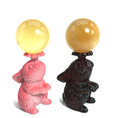 China Animal Home Rabbit Crystal Ball Stands Wholesale Crystal Resin Europe Sphere Decorations Stand for sale