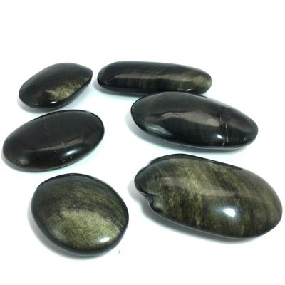 China Wholesale Natural Crystal Cobblestone Europe Handmade Obsidian Golden Palm Pieces For Relaxing for sale