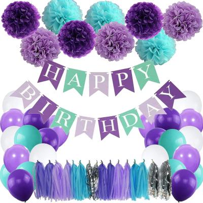 China Birthday Party Supplies Mermaid Party Supplies Birthday Decorations Include Balloons Pom Poms Flowers Tissues Tassels Happy Birthday Banners for sale